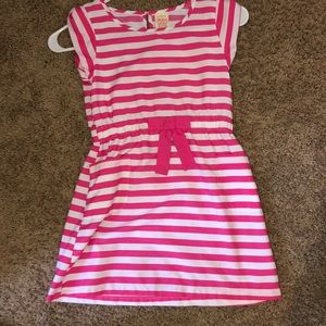 Girls pink striped pocket dress